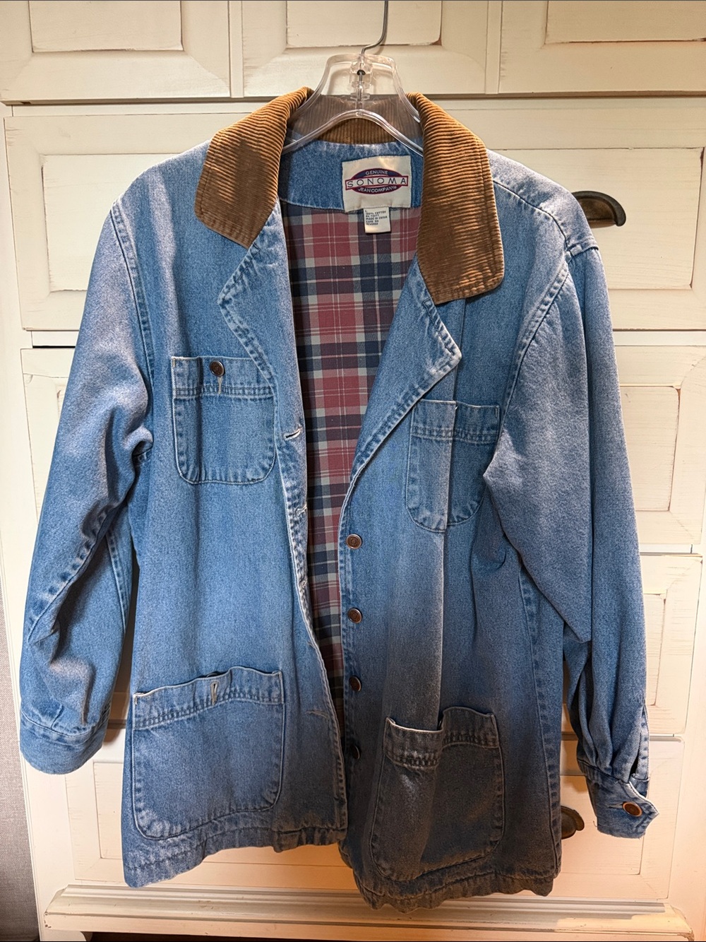 Vintage Sonoma Blue Denim Jacket with Brown Corduroy Collar